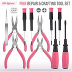 Hi-Spec 11pc Pink Womans Compact Crafts & Home DIY Repair Hand Tool Kit Set with Pliers, Cutters and Precision Screwdrivers for Ladies - size: 11pc