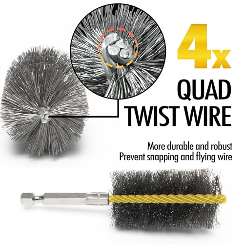 Quadruple Wire Twist Professional ID Copper Tube Pipe Cleaner for Fittings 6pcs, 1/2" 3/4" 1" Pipe Cleaning Brush Set, Stainless Steel Wire Bore Brushes for Power Drill, 1/4 Inch Hex Shank - style: 6-Piece Set