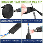 2:1Heat Shrink Wire Loom Braided Cable Sleeves,Heat Resistant Fabric Woven Shrink Tubing Wiring Harness for Protection Automotive,Harness Cable,Cable Management (2"-12ft) - size: 2"-12ft