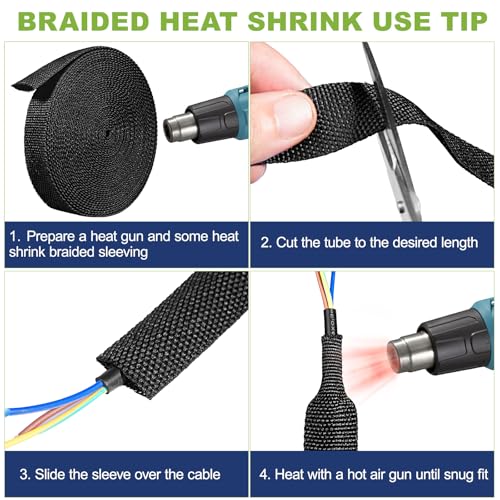 2:1Heat Shrink Wire Loom Braided Cable Sleeves,Heat Resistant Fabric Woven Shrink Tubing Wiring Harness for Protection Automotive,Harness Cable,Cable Management (5/8"-16ft) - size: 5/8"-16ft