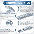 100Pcs #10x1-1/2 Sheet Metal Screws 410 Stainless Steel Silver - color: Blue and White, size: #8x1-1/4"
