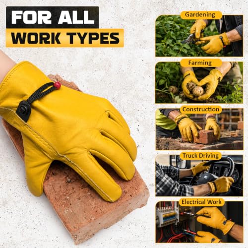 Cowhide Work Gloves Men & Women, Reinforced Palm, Puncture Resistanta - size: XX-Large