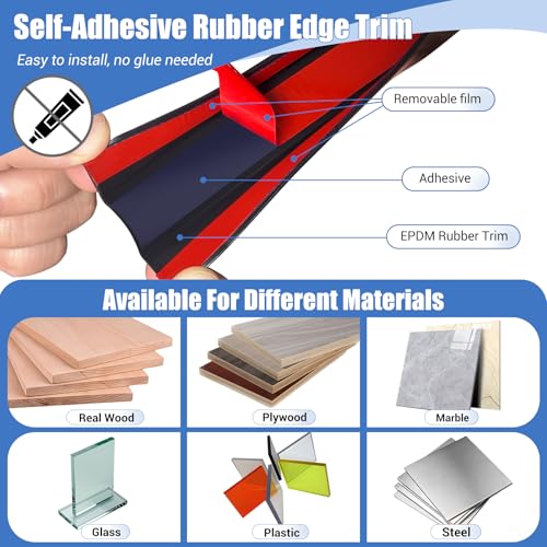 Rubber Edge Trim, Self-Adhesive U Shaped Edge Protector for Plywood, Cabinet, 1-5/8" Wood Edge Banding, Flexible Furniture Repair, EPDM Material, Fit 1-5/8"(41mm), Length 10Ft, Black - size: Fit 1-5/8"- L10'