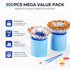 Smallbudi 300 PCS Small Paint Brushes Bulk for Kids Classroom - size: 150Flat+150round