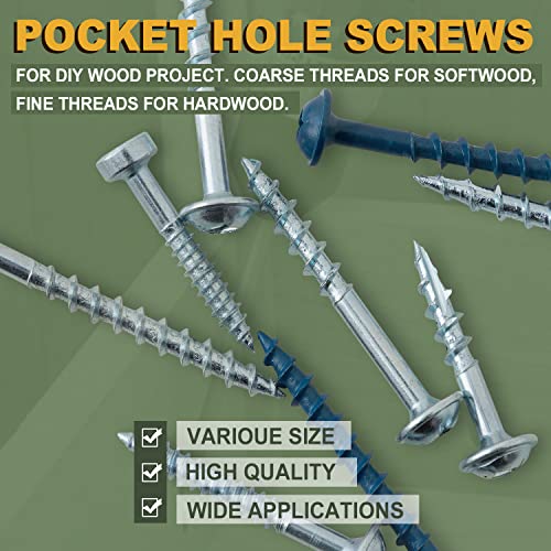 LIONMAX Pocket Hole Screws Assortment Kit 300PCS, Coarse&Fine Thread 6 Size - size: Coarse Thread + Fine Thread (300pcs)