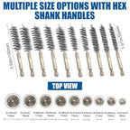 10 Pcs Wire Brush for Drill，Ultra-Durable Metal Wire Brush Set w/ 1/4" Hex Shank, Multiple Sizes Compatible with Power Drill, Impact Driver & Tube Cleaning