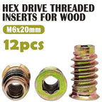 12SETS Double Headed Bolts Kit - 12PCS M6x60mm Self-Tapping Screw Hanger Bolts for Wood Furniture,12PCS M6x20mm Furniture Screw-in Nut with 1pc M6 Hanger Bolt Driver & 1pc 6mm Hex Key - size: M6X60mm