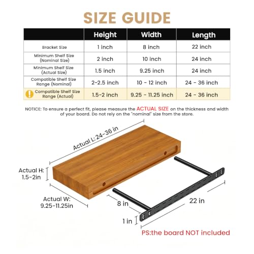 2pcs Floating Shelf Bracket Heavy Duty,Decorative Floating Shelf Hardware Hidden Black Metal Fireplace Mantel Brackets (22"X8"X1.0"--2pcs--with Build Kit) - size: 22"X8"X1.0"