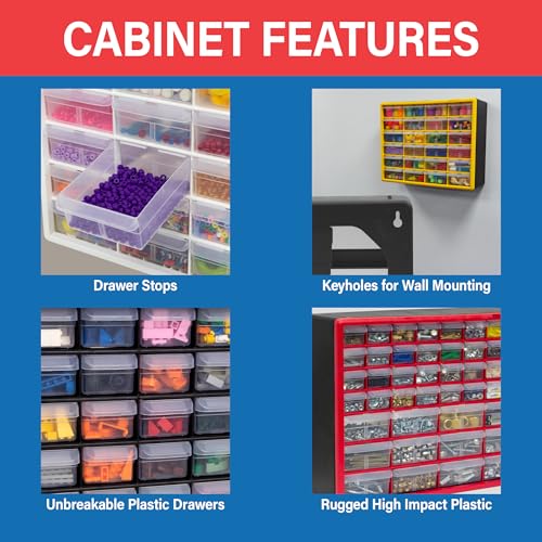 Akro-Mils 16-Drawer Plastic Storage Cabinet, 10.5"W x 6.5"D x 8.5"H, Black - size: 16 Drawer