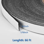 Kikerike Self Adhesive Foam Tape Weatherstrip 1/2In x 1/16In x 66Ft High Density Foam Insulation Strips Seal Weather Stripping with Strong Adhesive for Door and Window Sound Isolation Soundproofing - size: 1/2in x 1/16in x 66Ft