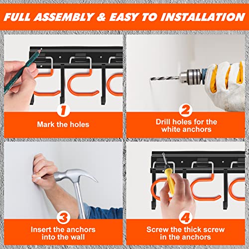 TVKB 17'' All Metal Garden Tool Organizer Adjustable Garage Tool Organizer Wall Mount Garage Organizers and Storage with Heavy Duty Hooks Tool Hangers for Garage Wall, Shed, Garden - size: 17inch
