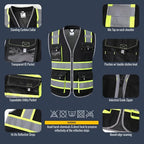 JKSafety Safety Vest for Men Women Hi Vis with Pockets and Cushioned Collar Construction Vest Meet ANSI Standard (BX360) - color: Black, size: X-Large