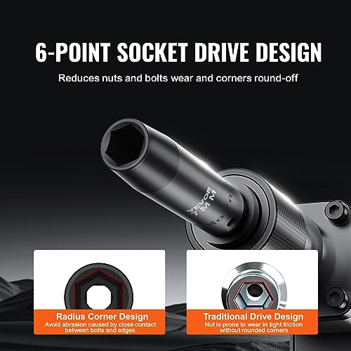 VEVOR 1/2" Drive Impact Socket Set, 23 Piece Socket Set SAE （7/16" -1"）& Metric （13-24mm）6 Point Cr-V Alloy Steel for Auto Repair with Ratchet Handle Rugged Construction Storage Case - size: 1/2" 23 PCS