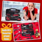 MARTCOLOR 58-Piece Household Tool Set, Red Hand Kit with Storage Case - color: Red