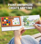12-Color Travel Watercolor Set with Clip-On Wood Palette