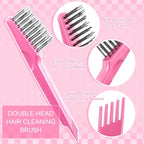 Boao 2 Pack Hair Brush Cleaner,Pink, Wood Color,Polished Wooden Handle Rake - color: Pink, Wood Color, style: Polished Wooden Handle Rake