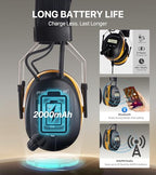 AM FM Radio Hearing Protection Earmuff, Bluetooth 5.4, 30SNR - color: Am/Fm+ Bluetooth-yellow