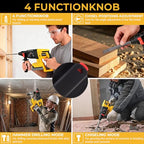 SDS-Plus Cordless Rotary Hammer Drill Compatible with DeWalt 20V MAX Battery (Tool Only), Hammer Drill for Concrete with 4 Functions, Rotomartillo Brushless Motor Includes 5 Drill Bits, 2 Chisels