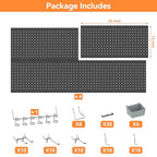 WALMANN Metal Pegboard Kit with Accessories, 24x48 in Garage Tool Pegboards - color: Black