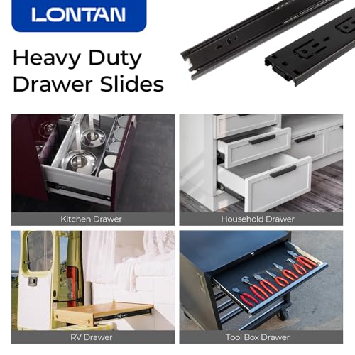 LONTAN 1 Pair Black Side Mount Drawer Slides 18 Inch Heavy Duty Rails - color: Black, size: 18 Inch - Drawer Slide
