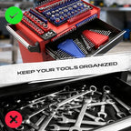 8-Piece Magnetic Socket and Wrench Organizer Set, Metric & SAE, 1/4", 3/8", 1/2"Drive Detachable Socket Storage Tray, 24-Slot Wrench Holder with Non-Slip Handle & Lock Cover for Toolbox Drawer Storage - style: 8-Piece Secure Locking Comb