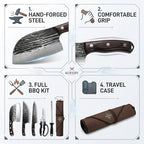KOFERY Damascus Butcher Knife Set for Pit Master & Brisket Carving - color: Dark-Red