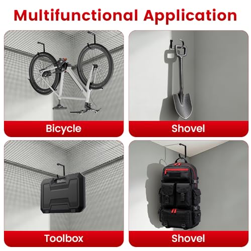 Bike Hooks for Garage Ceiling Mount Rack, Add on Storage Flat Hook, 6 Pack - color: Black-6Pack