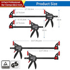 8-Pack 12" and 6" Bar Clamps for Woodworking Set - size: 12'' & 6''