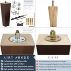 Airy Abode Premium Walnut Square Furniture Legs (Full Install Kit) - Pick Your Size and Color - color: Brown, size: 12 Inches