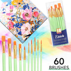 ESRICH 60PCS Paint Brushes, Paint Brush for Acrylic Painting Kids Adult Arts Painting Brush Kits - color: Green, size: 60