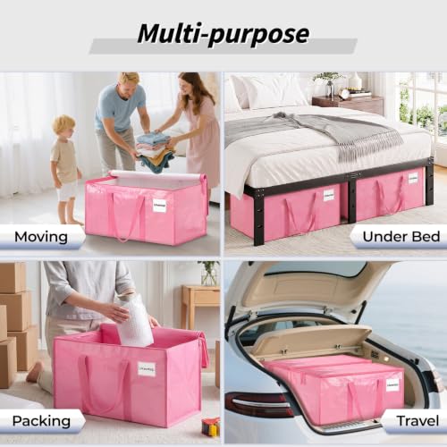 16 Pack Extra Large Clothes Storage Bins with Lids, Moving Bags, Pink - color: Pink, size: 16 Pack