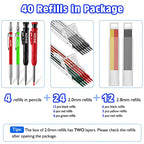 Enhon 4 Pack Carpenter Pencil Set with Sharpener, Green/Red/Black/Yellow - color: Green, Red, Black, Yellow