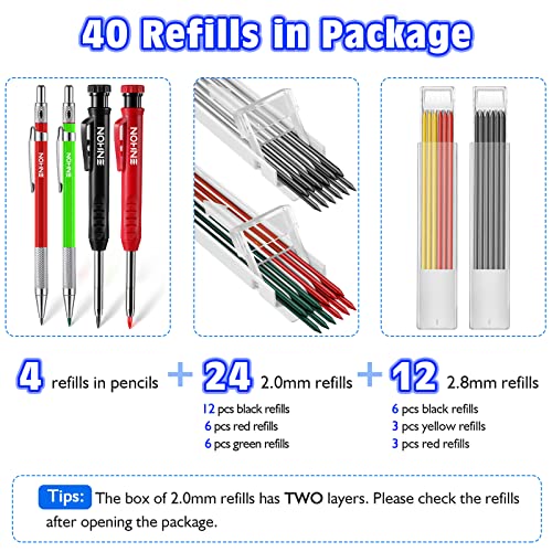 Enhon 4 Pack Carpenter Pencil Set with Sharpener, Green/Red/Black/Yellow - color: Green, Red, Black, Yellow