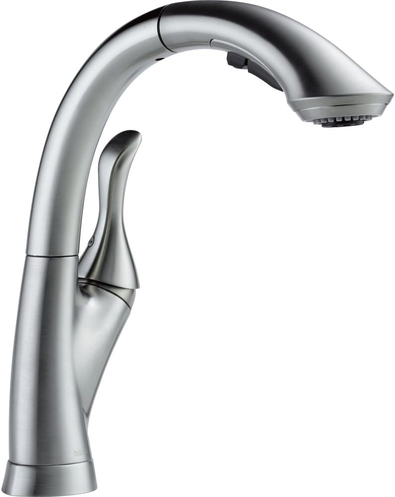 Open Box - Delta 4153-AR-DST Linden Pull-Out Kitchen Faucet with Temporary Flow Increase and Optional Base Plate - Includes