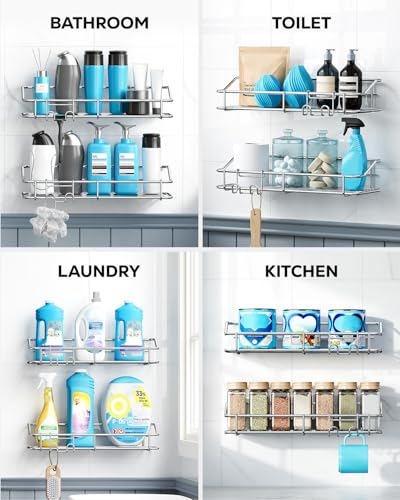 Nieifi Shower Caddy Adhesive, Shower Shelves, Shampoo Holder for Bathroom - color: A-Silver, size: 6 Pack