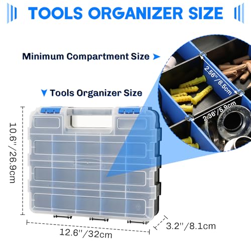 Small Parts Organizer 2Pack Storage Case Tools Box 34-Compartments - color: Blue