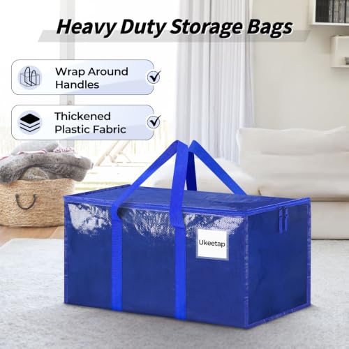 16 Pack Extra Large Clothes Storage Bins with Lids, Moving Bags, Blue - color: Blue, size: 16 Pack
