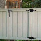 Fence Gate Hardware Kit, 8" Heavy Duty Strap Hinges and Spring Latch, Black - size: 8" Decorative Strap Hinges