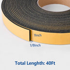 Self Adhesive Foam Tape Weatherstrip 1in x 1/8in x 40Ft High Density Foam Insulation Strips Foam Seal Weather Stripping with Strong Adhesive for Door and Window Sound Isolation Soundproofing - size: 1in x 1/8in x 40Ft