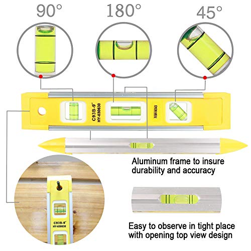 DOWELL 9 Inch Magnetic Spirit Level, Leveler Tool, 2-Pack, Yellow - color: 2pcs-yellow