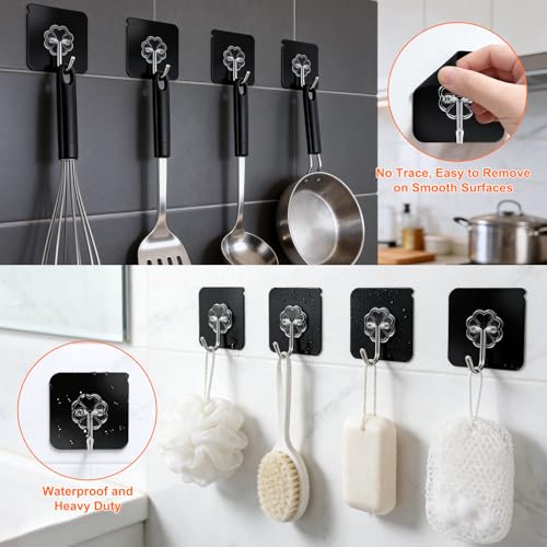 DDMY Black Adhesive Wall Hook for Hanging Heavy Duty Sticky Hooks 24 Pack - color: Black, size: 24 Pieces