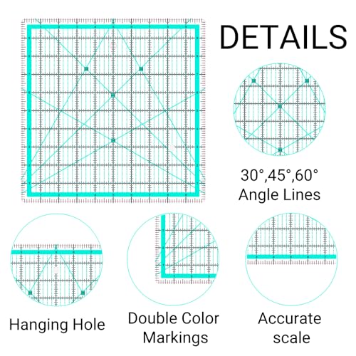 12 Quilting Rulers(2.5",3.5",4.5",5",5.5",6",6.5",7",8.5",9",10",12") - color: Multi