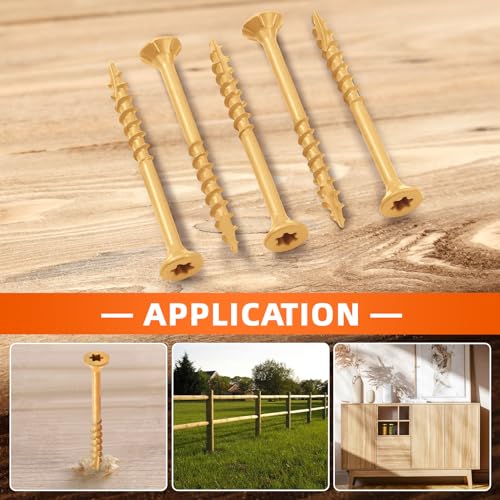 #8 x 1 Wood Screws, Outdoor Deck Screws with Star Drive, Tan Coated Screws for Outdoor Use, Coarse Threads, Self-Tapping, T-25 Drive Bit Included, 200 PCS - color: Tan, size: #8 x 1"