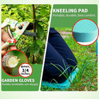 Garden Tools Set, JUMPHIGH 10 PCS Heavy Duty Gardening Tools Includes Hand Trowel Rake Weeder Pruner, Gardening Gifts for Women, Garden Kit with Tote Bag, Apron, Gloves, Kneeling Pad - color: Blue Green