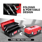 Auto Dynasty 3-Layer Folding Tool Box, Portable w/Non-Slip Handle Tray, Red - color: Red, size: 3-Layer