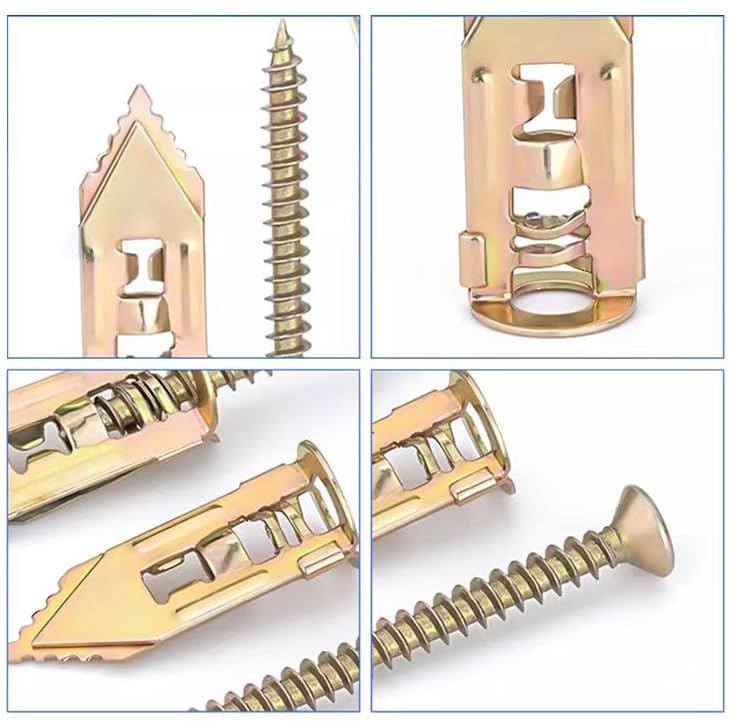 60pcs Drywall Self Drilling Anchors with Screws Kit, 30 Zinc Plated Steel Drywall Wall Anchors (0.47X1.18inch) & 30 Zinc Plated Screws, Easy Application No Drill or Holes in Wall - color: Yellow (0.47X1.18inch)