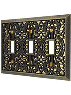 Amerelle Filigree Triple Toggle Cast Metal Wallplate in Antique Brass - size: 3 Toggle