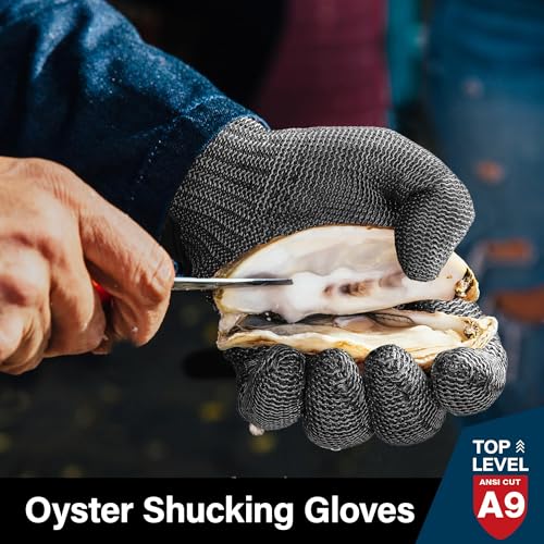 Schwer Ultimate Cut Resistant Gloves Beyond ANSI A9, Reinforced Stainless Steel Glove, Food Grade Mesh Metal Gloves for Butcher Meat Cutting, Oyster Shucking, Mandoline, PR1708 (L, 1 PCS) - size: Large (Pack of 1), style: 4.0 Reinforced Steel