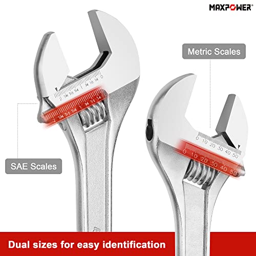 MAXPOWER 18" Adjustable Wrench, 2-1/8" Jaw Opening, Tapered Handle - size: 18"