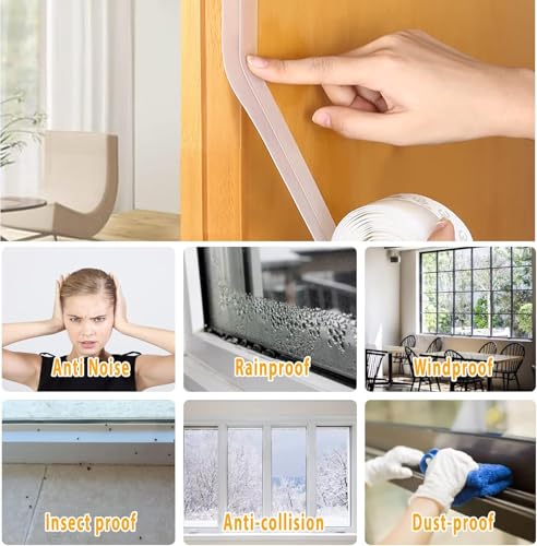 36 Ft Weather Stripping Door Seal Strip Tape,Silicone Door Draft Stopper,Self Adhesive Shower Door Bottom Seal and Door Insulation Strip for Door Frame Windows and Glass Gaps (Transparent, 45mm) - size: 1.8 in x 36 ft